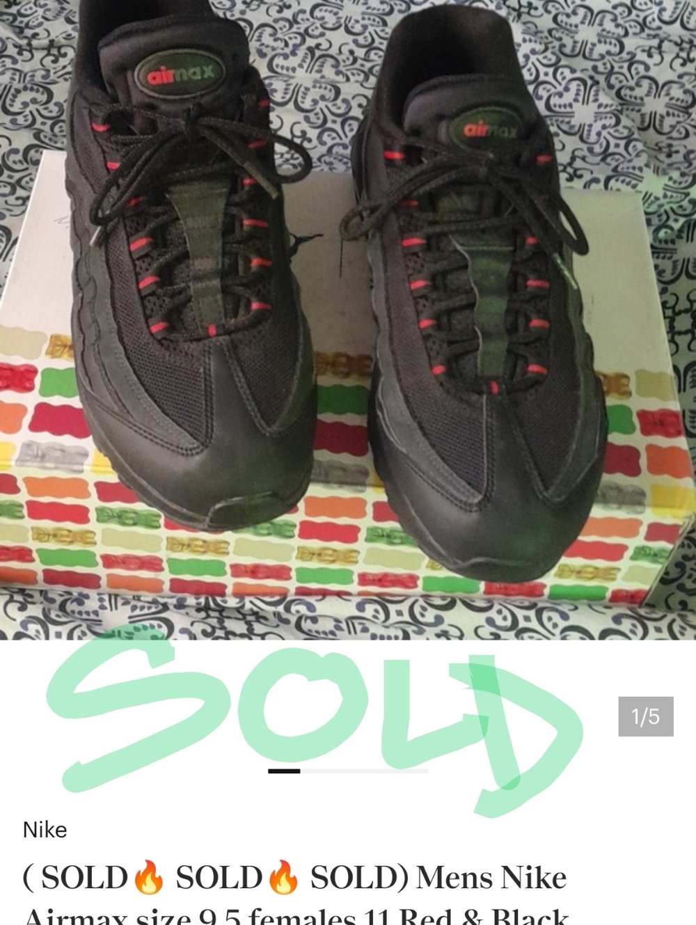 ( SOLD🔥 SOLD🔥 SOLD) Mens Nike Airmax size 9.5,females 11,Red,& Black